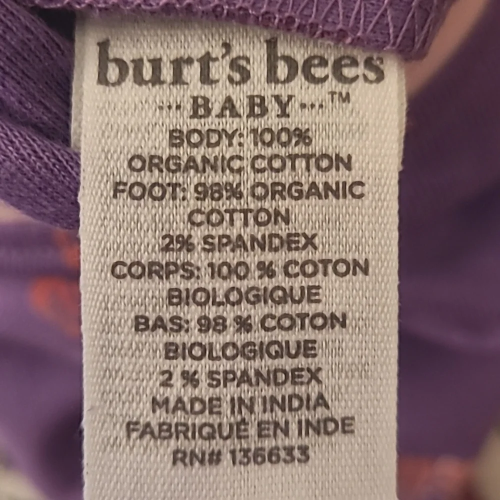 Burt's Bees Baby Pajamas Purple Pink Dinosaur Print One Piece Zip Footie 12m NEW